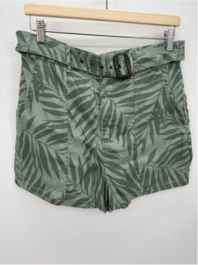 C&C California Green Palm Print High Waist Shorts Women Size L